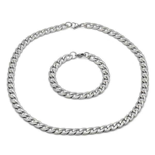Collar y Pulso 06.116.0024 Acero Inoxidable, Diseño de Cubana Pave, Diamantado, Acero