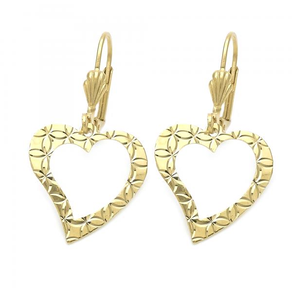 Arete Colgante 02.63.1156 Oro Laminado, Diseño de Corazon, Dorado