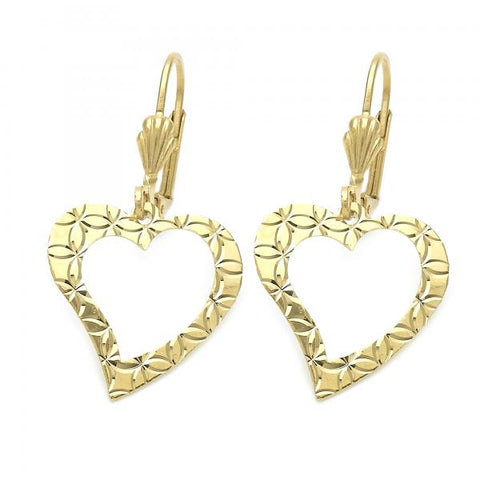 Arete Colgante 02.63.1156 Oro Laminado, Diseño de Corazon, Dorado