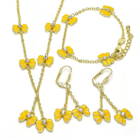 Juego de Arete y Dije de Nino 06.60.0004.2 Oro Laminado, Diseño de Mariposa, con Cristal Blanca, Esmaltado Amarillo, Dorado