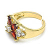Anillo Multi Piedra 01.210.0081 Oro Laminado, Diseño de Flor, con Zirconia Cubica Granate y Blanca, Pulido, Dorado