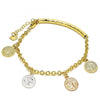 Pulsera de Dije 03.351.0025.07 Oro Laminado, Diseño de San Benito, Diamantado, Tricolor
