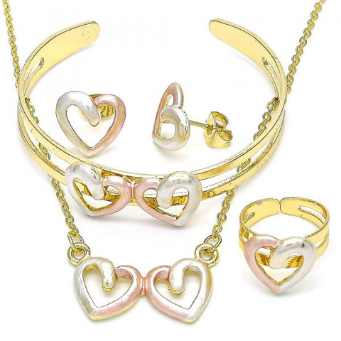 Collar, Pulso, Arete y Anillo 06.361.0024 Oro Laminado, Diseño de Corazon, Pulido, Tricolor