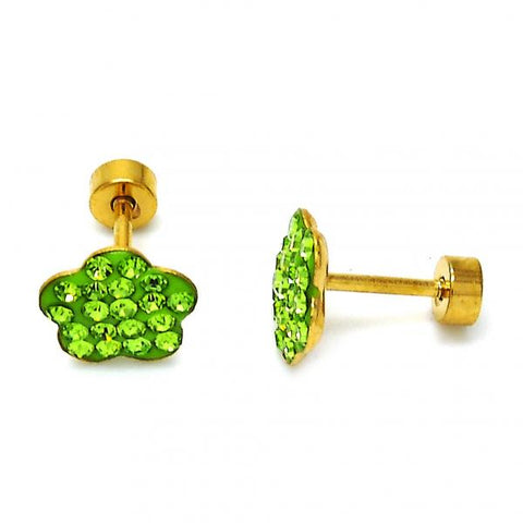 Arete Dormilona 02.271.0020.4 Acero Inoxidable, Diseño de Flor, con Cristal Verde Claro, Pulido, Dorado