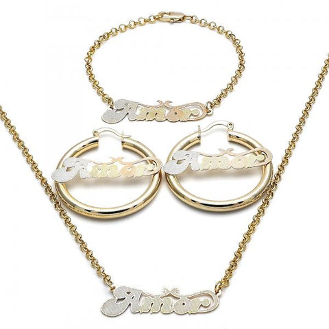 Collar, Pulso y Arete 06.63.0238.1 Oro Laminado, Pulido, Tricolor