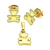Juego de Arete y Dije de Nino 10.64.0016 Oro Laminado, Diseño de Osito, Esmaltado, Dorado