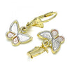 Arete Colgante 02.351.0090 Oro Laminado, Diseño de Mariposa, Pulido, Tricolor