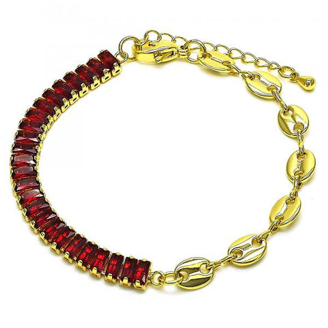Pulsera Elegante 03.341.0168.2.07 Oro Laminado, Diseño de Puff Mariner, con Zirconia Cubica Granate, Pulido, Dorado