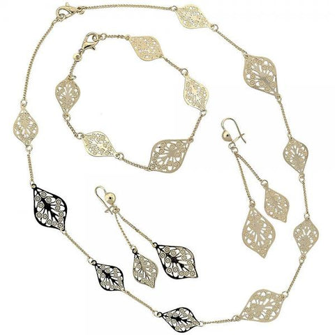 Collar, Pulso y Arete 06.91.0005 Oro Laminado, Diseño de Oja, Dorado