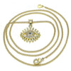 Collares con Dije 04.156.0390.20 Oro Laminado, Diseño de Ojo Griego, con Micro Pave Zafiro Azul y Blanca, Pulido, Dorado