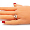 Anillo Multi Piedra 01.221.0008.09 Oro Laminado, Diseño de Gota, con Zirconia Cubica Blanca, Pulido, Dorado
