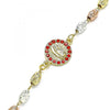 Pulsera Elegante 03.253.0059.1.07 Oro Laminado, Diseño de Guadalupe, con Cristal Granate, Diamantado, Tricolor