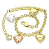 Pulsera de Dije 03.351.0102.07 Oro Laminado, Diseño de Corazon, Diamantado, Tricolor