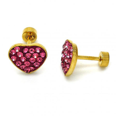 Arete Dormilona 02.271.0022.7 Acero Inoxidable, Diseño de Corazon, con Cristal Rosado, Pulido, Dorado