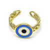 Anillo Elegante 01.213.0019.2 Oro Laminado, Diseño de Ojo Griego, Esmaltado Azul Claro, Dorado