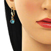 Arete Gancho Frances 02.122.0112.6 Oro Laminado, con Cristal Topacio Azul y Blanca, Pulido, Dorado