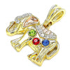 Dije Elegante 05.351.0165 Oro Laminado, Diseño de Elefante, con Cristal Multicolor, Pulido, Tricolor