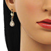 Arete Colgante 02.122.0116.5 Oro Laminado, Diseño de Gota, con Cristal Blanca, Pulido, Dorado