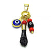 Dije Religioso 05.63.1166.1 Oro Laminado, Diseño de Mano de Figa y Ojo Griego, Diseño de Mano de Figa, Resinado Azul, Dorado