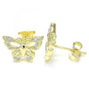 Arete Dormilona 02.336.0073.2 Plata Rodinada, Diseño de Mariposa, con Micro Pave Blanca, Pulido, Dorado