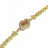 Pulsera Elegante 03.357.0008.2.07 Oro Laminado, Diseño de Flor, con Zirconia Cubica Granate y Blanca, Pulido, Dorado
