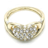 Anillo Multi Piedra 01.372.0001.10 Oro Laminado, Diseño de Corazon, con Cristal Blanca, Pulido, Dorado