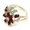 Anillo Multi Piedra 01.210.0092.1.07 Oro Laminado, Diseño de Flor, con Zirconia Cubica Rubi y Blanca, Pulido, Dorado