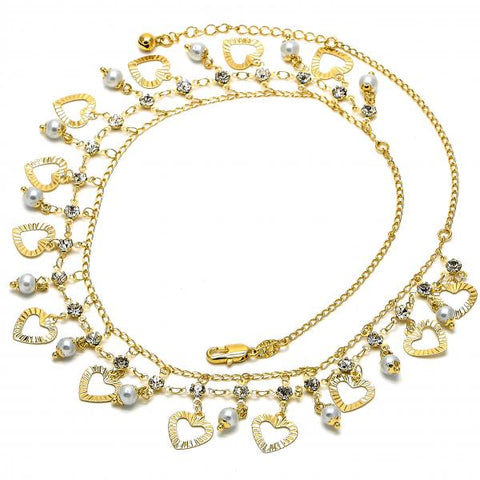 Gargantilla Elegante 04.105.0015 Oro Laminado, Diseño de Oja, con Perla Gris y Zirconia CubicaBlanca, Pulido, Dorado