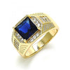Anillo de Hombre 01.266.0046.3.10 Oro Laminado, con Zirconia Cubica Zafiro Azul y Micro PaveBlanca, Pulido, Dorado