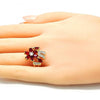 Anillo Multi Piedra 01.210.0092.1.07 Oro Laminado, Diseño de Flor, con Zirconia Cubica Rubi y Blanca, Pulido, Dorado