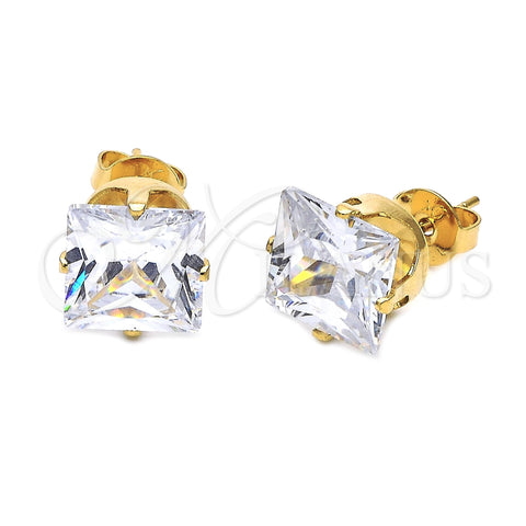 Arete Dormilona 5.128.028 Oro Laminado, con Blanca Zirconia Cubica, Pulido, Tono Dorado