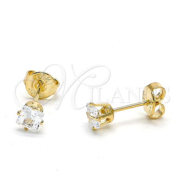 Arete Dormilona 5.128.024 Oro Laminado, con Blanca Zirconia Cubica, Pulido, Tono Dorado