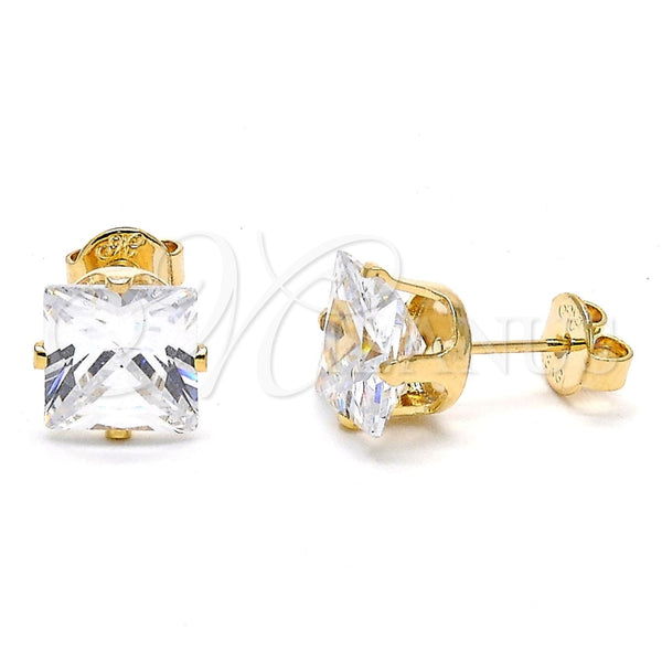 Arete Dormilona 5.128.027 Oro Laminado, con Blanca Zirconia Cubica, Pulido, Tono Dorado