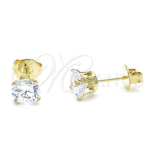Arete Dormilona 5.128.018 Oro Laminado, con Blanca Zirconia Cubica, Pulido, Tono Dorado
