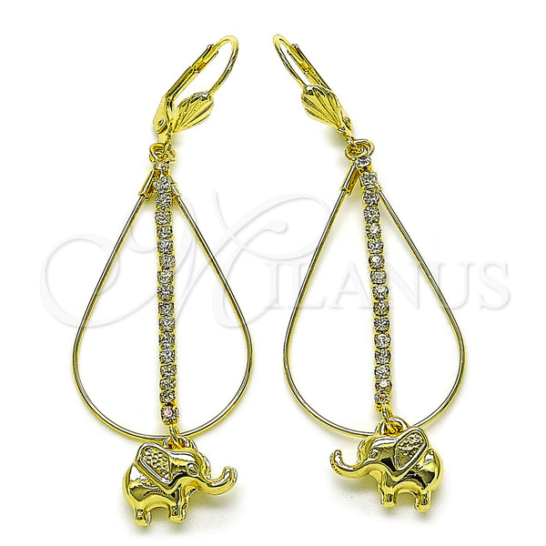 Arete Largo 5.063.001 Oro Laminado, Diseño de Elefante, con Blanca Cristal, Pulido, Tono Dorado