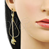 Arete Largo 5.063.002 Oro Laminado, Diseño de Delfín y Gota, con Blanca Zirconia Cubica, Pulido, Tono Dorado