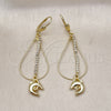 Arete Largo 5.063.002 Oro Laminado, Diseño de Delfín y Gota, con Blanca Zirconia Cubica, Pulido, Tono Dorado