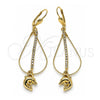 Arete Largo 5.063.002 Oro Laminado, Diseño de Delfín y Gota, con Blanca Zirconia Cubica, Pulido, Tono Dorado