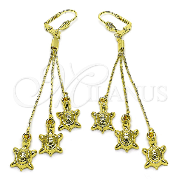 Arete Largo 5.066.008 Oro Laminado, Diseño de Tortuga, Pulido, Tono Dorado