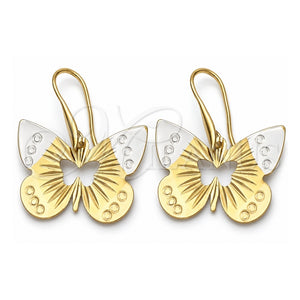 Arete Colgante 5.067.006 Oro Laminado, Diseño de Mariposa, Diamantado, Tres Tonos