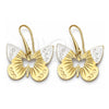 Arete Colgante 5.067.006 Oro Laminado, Diseño de Mariposa, Diamantado, Tres Tonos