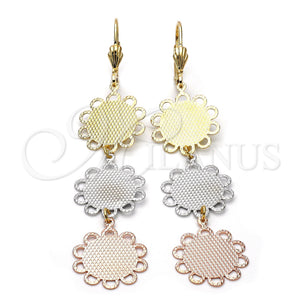 Arete Largo 5.069.005 Oro Laminado, Diseño de Flor, Diamantado, Tres Tonos