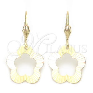 Arete Colgante 5.070.014 Oro Laminado, Diseño de Flor, Pulido, Tres Tonos