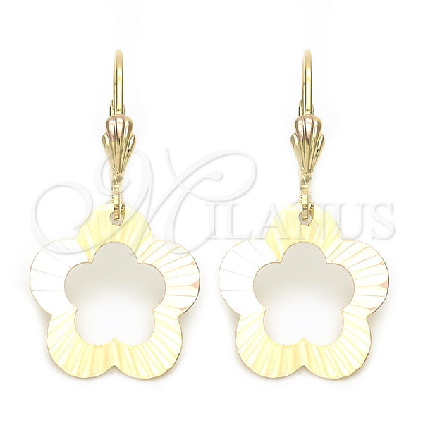 Arete Colgante 5.070.014 Oro Laminado, Diseño de Flor, Pulido, Tres Tonos