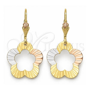 Arete Colgante 5.070.014 Oro Laminado, Diseño de Flor, Pulido, Tres Tonos