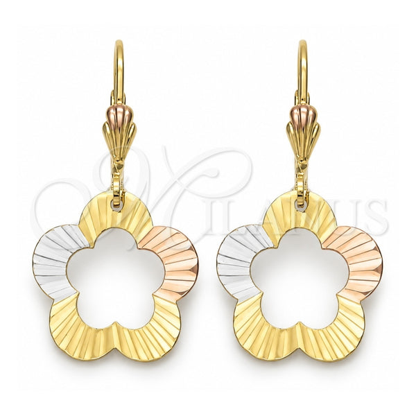 Arete Colgante 5.070.014 Oro Laminado, Diseño de Flor, Pulido, Tres Tonos