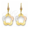 Arete Colgante 5.070.014 Oro Laminado, Diseño de Flor, Pulido, Tres Tonos
