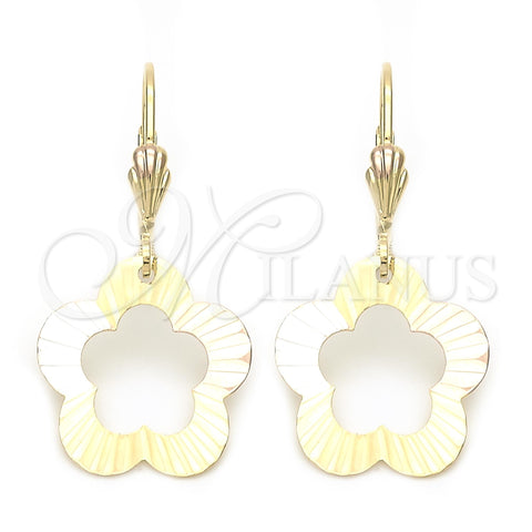 Arete Colgante 5.070.014 Oro Laminado, Diseño de Flor, Pulido, Tres Tonos