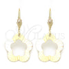 Arete Colgante 5.070.014 Oro Laminado, Diseño de Flor, Pulido, Tres Tonos