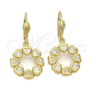 Arete Colgante 5.073.011 Oro Laminado, Diseño de Corazón, con Blanca Zirconia Cubica, Pulido, Tono Dorado